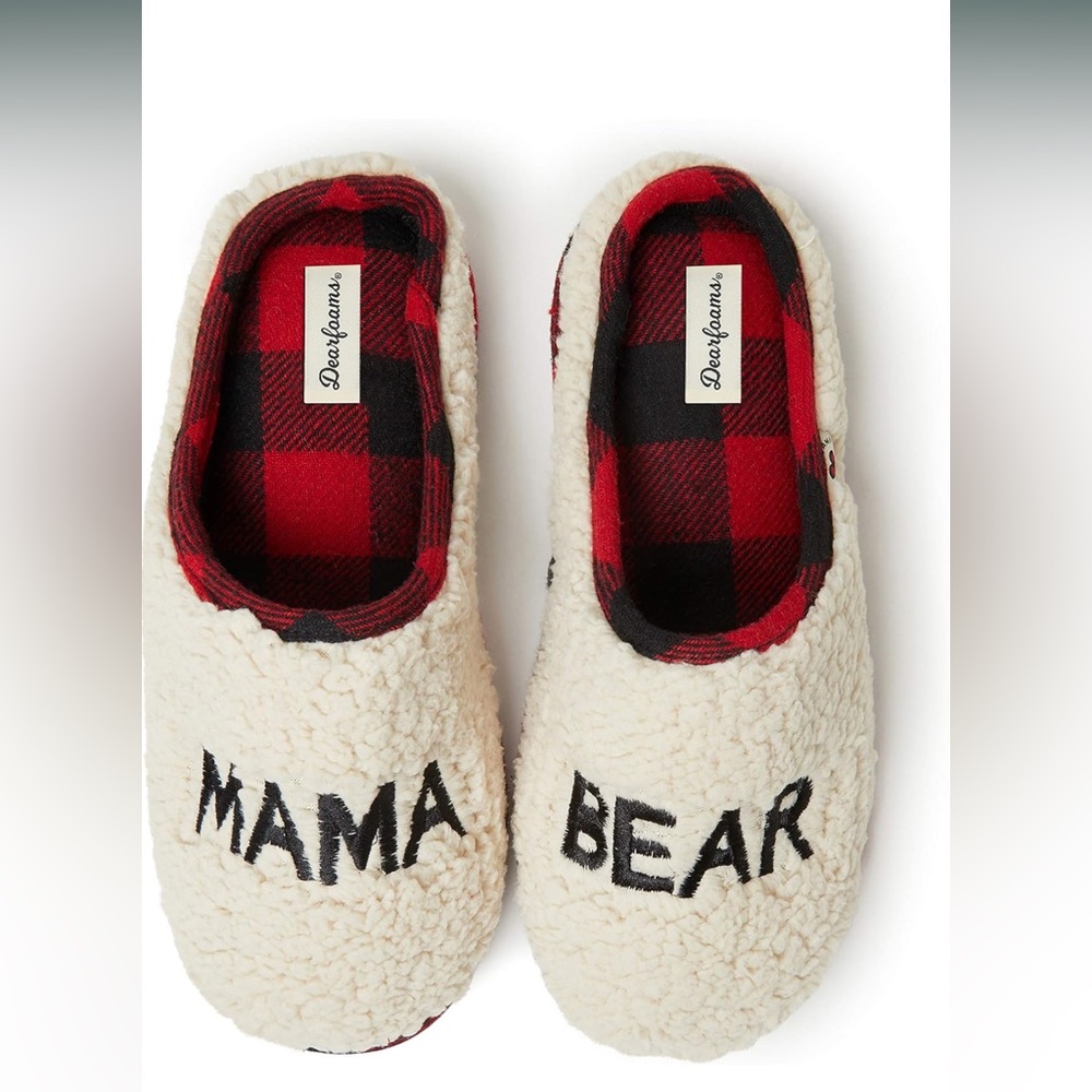 Dearfoams Women's Family Collection Mama Bear Fluffy faux sherpa Clog Slipper